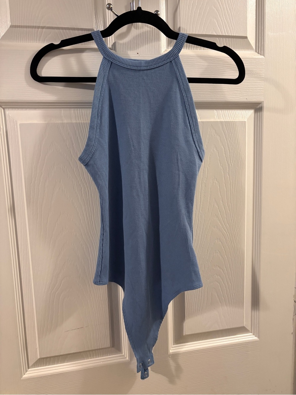 American Eagle Outfitters Sky Blue Ribbed Halter Bodysuit